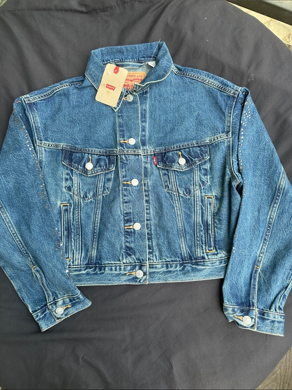 Levi's Distressed Blue Denim Trucker Jacket with Stud Accents
